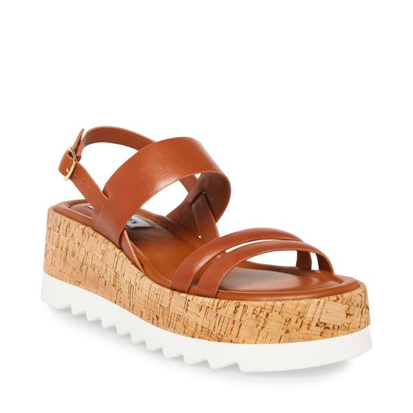 Steve Madden Athena Cognac Deri Sandalet Kadın Kahverengi | SM-027UO