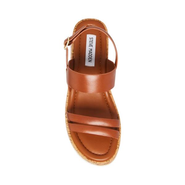 Steve Madden Athena Cognac Deri Sandalet Kadın Kahverengi | SM-027UO