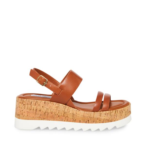 Steve Madden Athena Cognac Deri Sandalet Kadın Kahverengi | SM-027UO