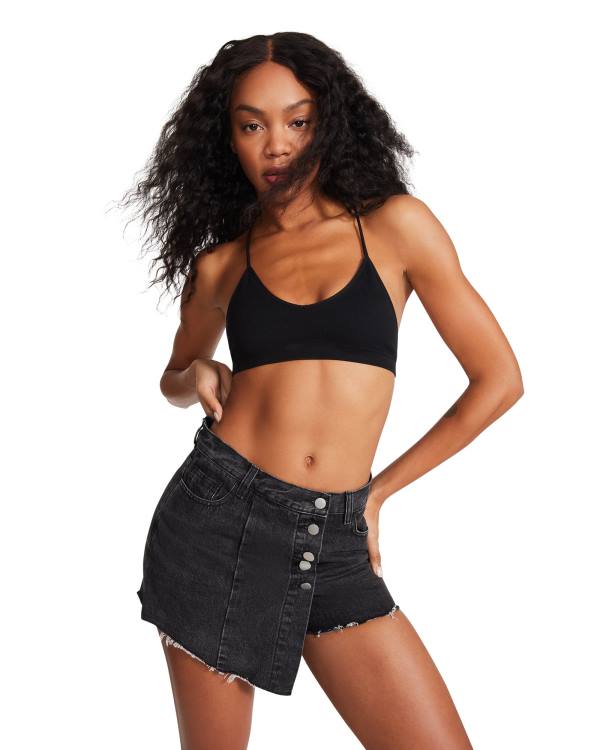 Steve Madden Black Denim Skort Şort Kadın Siyah | SM-462GL