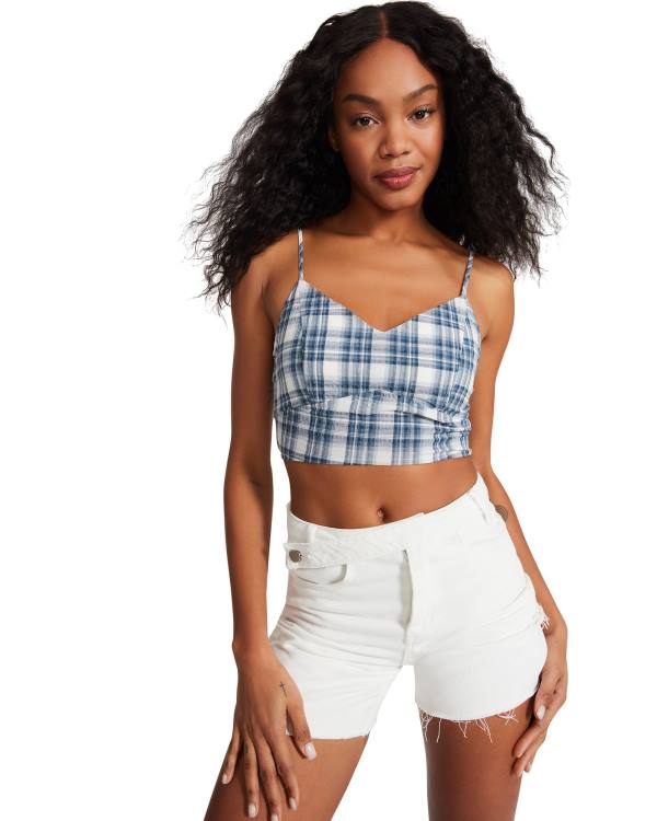 Steve Madden Checkered Tank Üstler Kadın Mavi | SM-460NO