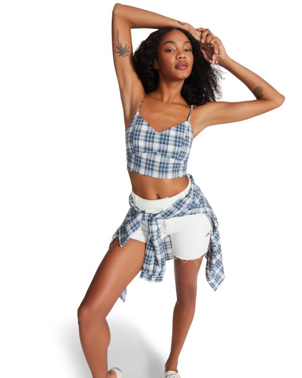 Steve Madden Checkered Tank Üstler Kadın Mavi | SM-460NO