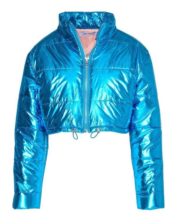 Steve Madden Cropped Metallic Puffer Ceket Kadın Mavi | SM-138VX