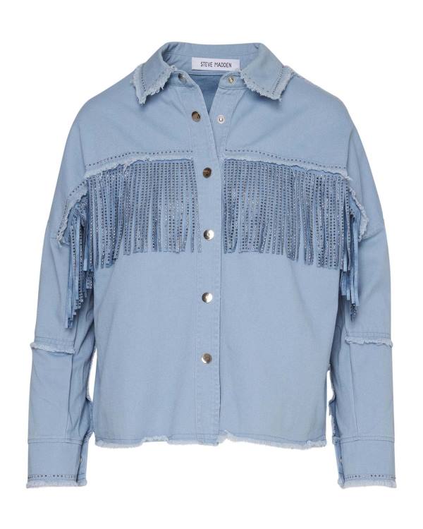 Steve Madden Denim Fringe Button Up Üstler Kadın Mavi | SM-798UQ