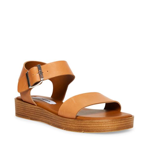 Steve Madden Destined Tan Deri Sandalet Kadın Kahverengi | SM-389UF