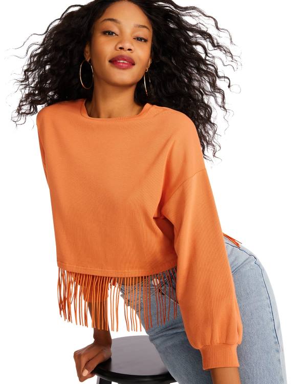 Steve Madden Fringe Crew Neck Üstler Kadın Turuncu | SM-592OQ