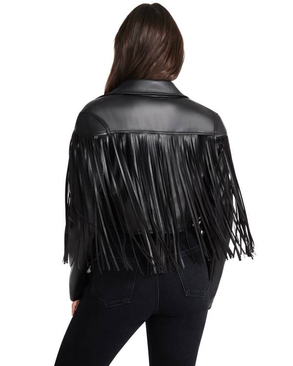 Steve Madden Fringe Faux Deri Ceket Kadın Siyah | SM-859AH