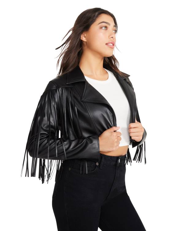 Steve Madden Fringe Faux Deri Ceket Kadın Siyah | SM-859AH