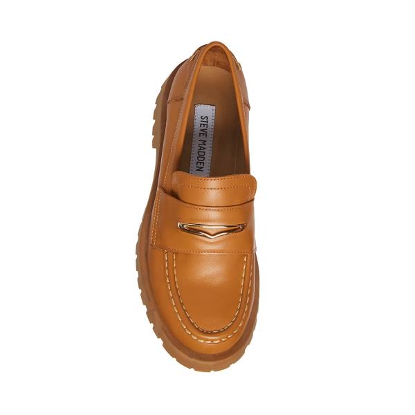 Steve Madden Lawrence Cognac Deri Loafer Ayakkabı Kadın Kahverengi | SM-842NE