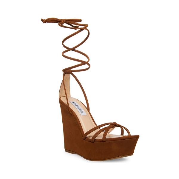 Steve Madden Linda Cognac Nubuck Sandalet Kadın Kahverengi | SM-209GT