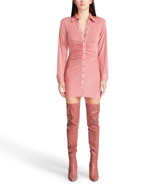 Steve Madden Long Sleeve Button Up Elbise Kadın Pembe | SM-305LT