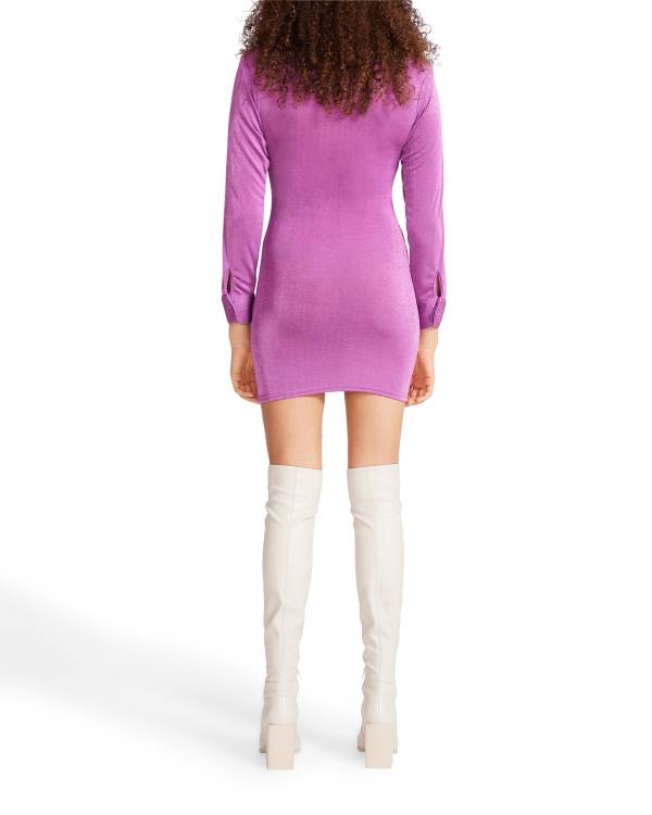 Steve Madden Long Sleeve Button Up Violet Elbise Kadın Mor | SM-183IV