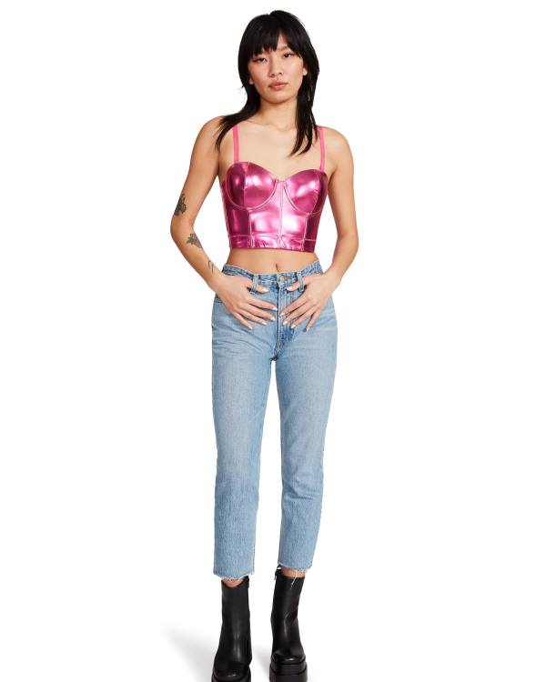 Steve Madden Metallic Bustier Üstler Kadın Pembe | SM-382WO