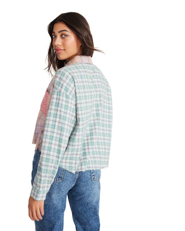 Steve Madden Mixed Plaid Button Down Üstler Kadın Pembe Renkli | SM-960UD