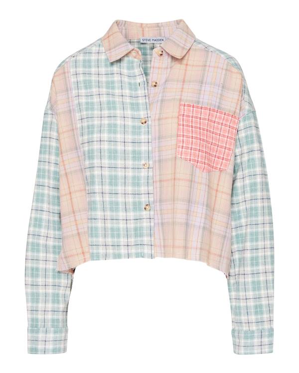 Steve Madden Mixed Plaid Button Down Üstler Kadın Pembe Renkli | SM-960UD