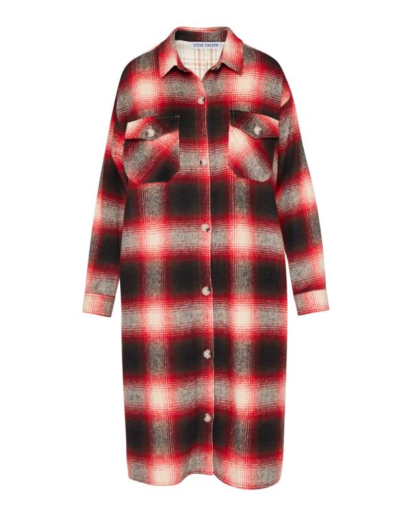 Steve Madden Mixed Plaid Duster Ceket Kadın Kırmızı | SM-652TC