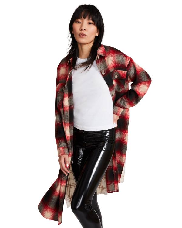 Steve Madden Mixed Plaid Duster Ceket Kadın Kırmızı | SM-652TC