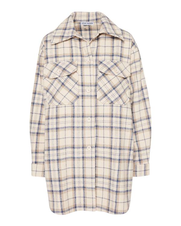 Steve Madden Oversized Plaid Flannel Taupe Üstler Kadın Gri Kahverengi | SM-804RU