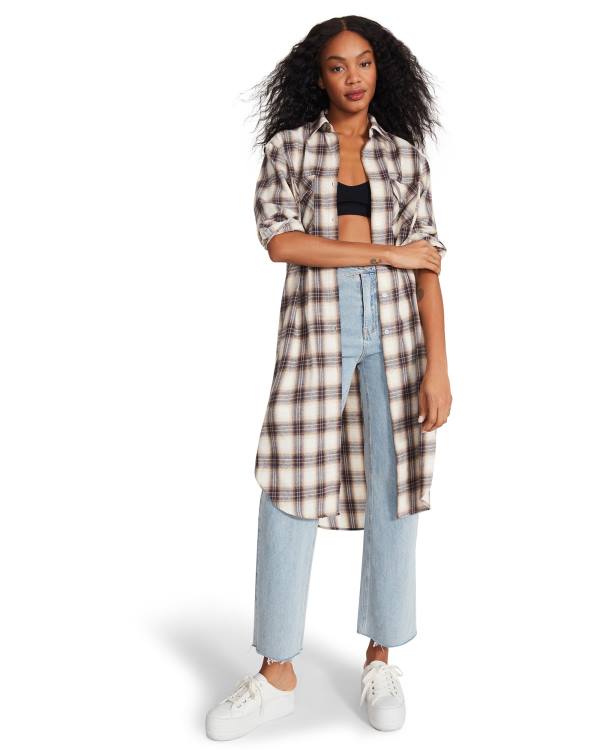 Steve Madden Plaid Duster Ceket Kadın Mavi | SM-435UO