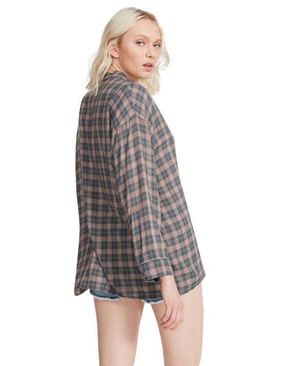 Steve Madden Plaid Flannel Üstler Kadın Koyu Gri | SM-913MK