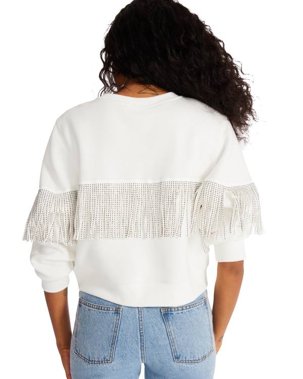 Steve Madden Rhinestone Fringe Crew Neck Üstler Kadın Beyaz | SM-260DO