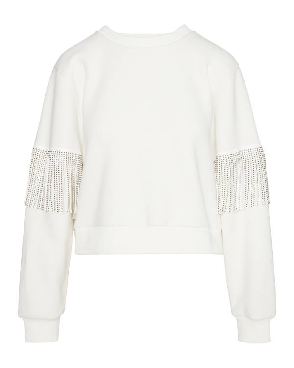 Steve Madden Rhinestone Fringe Crew Neck Üstler Kadın Beyaz | SM-260DO