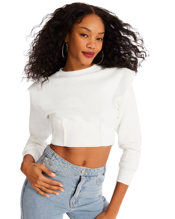 Steve Madden Shoulder Pad Crew Neck Üstler Kadın Beyaz | SM-234RX