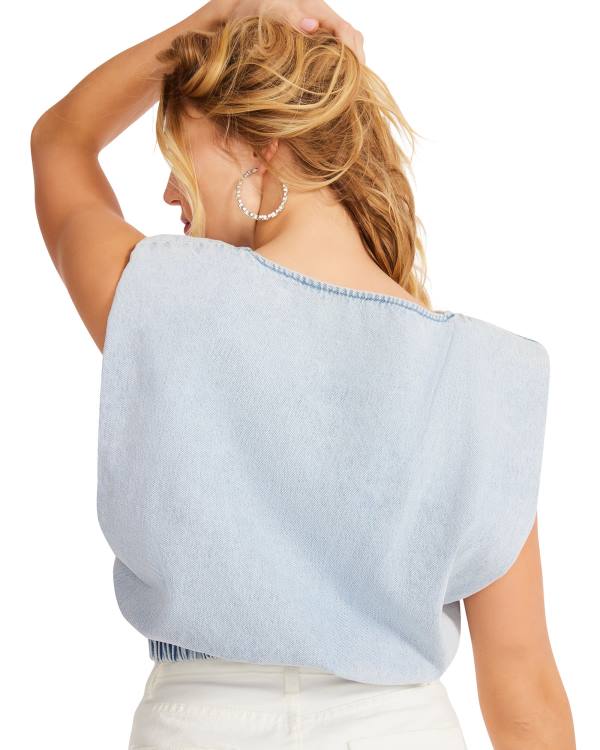 Steve Madden Shoulder Pad Cropped Tank Denim Fabric Üstler Kadın Mavi | SM-547DE