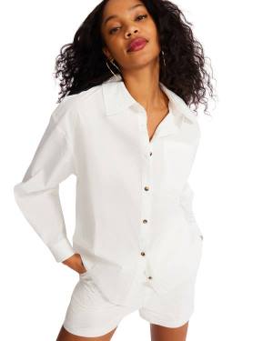 Steve Madden Button Down Kısa Set Loungewear Kadın Beyaz | SM-195GA